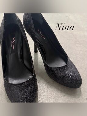Nina Black Sequence Party Pumps 8M